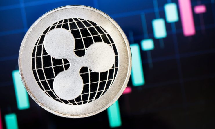 Eine XRP-Münze vor einem Chart als Hintergrund