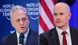 Krypto-Berater David Sacks links und rechts Coinbase-CEO Brian Armstrong