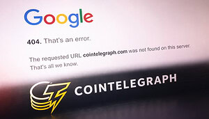 Eine Google-Suchmaske zeigt eine Fehlermeldung 404 an. Die Seite Cointelegraph konnte nicht gefunden werden