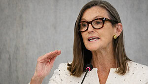 Cathie Wood, CEO von ARK Invest, spricht auf einer Veranstaltung.