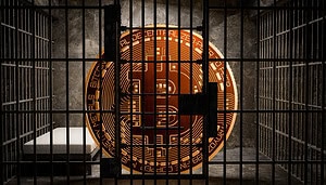 Eine Bitcoin-Münze im Gefängnis