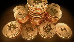 Ein Stapel von Bitcoin-Münzen