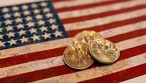 Bitcoin auf USA-Flagge