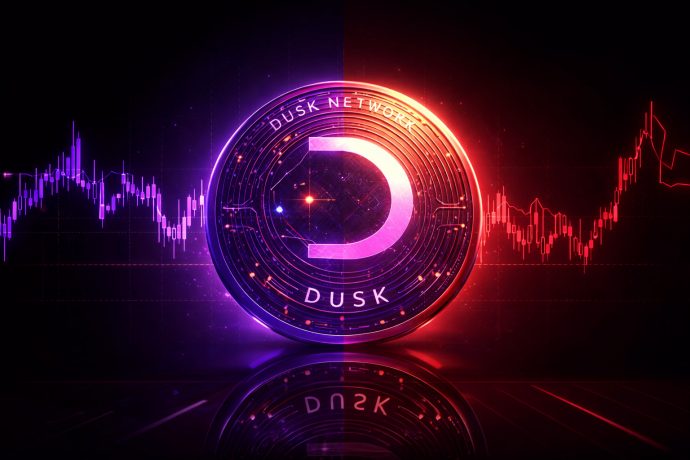 DUSK-Münze vor dunklem Hintergrund