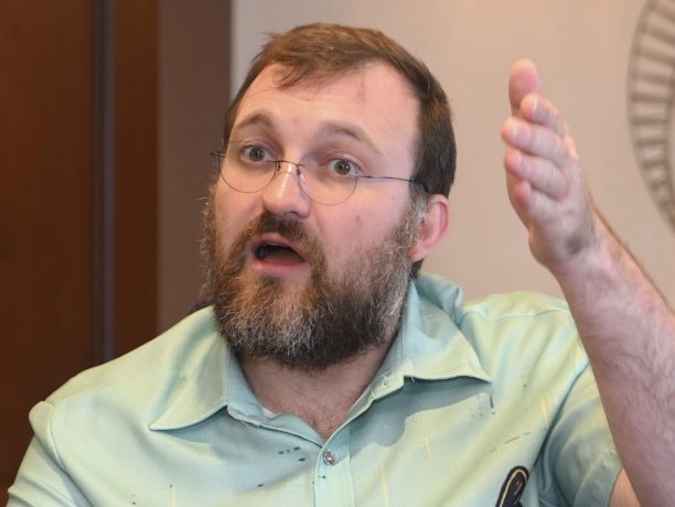 Das Bild zeigt das Gesicht von Chalres Hoskinson, dem Gründer des Krypto-Projekts Cardano