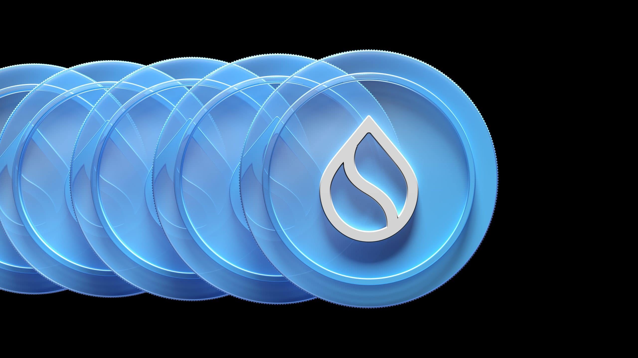 Sui Token auf schwarzem Hintergrund