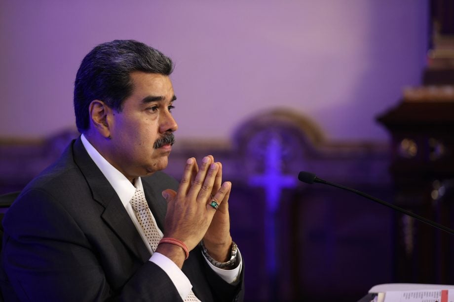 Der venezolanische Präsident NICOLAS MADURO spricht während einer gemeinsamen Erklärung mit dem iranischen Präsidenten
