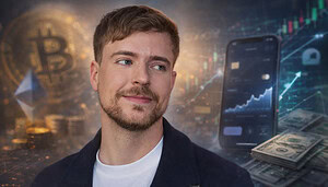 BitMine MrBeast Investment: Porträt von MrBeast vor Krypto- und Finanzgrafiken im Hintergrund