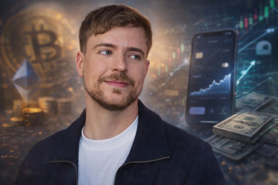 BitMine MrBeast Investment: Porträt von MrBeast vor Krypto- und Finanzgrafiken im Hintergrund