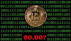 Eine Bitcoin-Münze vor einem grün markierten Binärcode