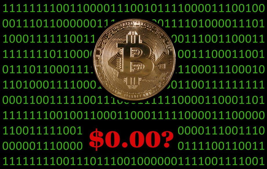 Eine Bitcoin-Münze vor einem grün markierten Binärcode