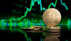 Bitcoin vor einem grünen Chart