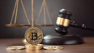 Das Bild zeigt eine Bitcoin-Münze