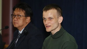 Ethereum-Gründer Vitalik Buterin spricht bei einer Diskussion über Blockchain in der Nationalversammlung in Seoul