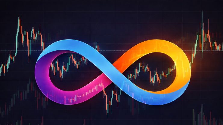 internet-computer-protocol-steigt Das Symbol von Internet Computer Protocol vor einem Stock-Trading-Chart