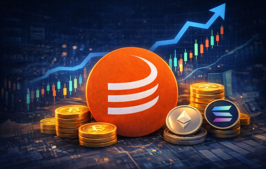 Maple-Finance-Logo vor Chartbild, daneben liegen Bitcoin-, Ethereum- und Solana-Münzen