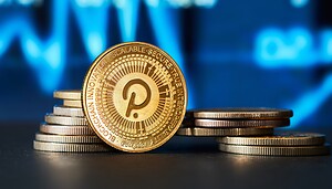 Eine Polkadot-Münze steht vor einem blauen Hintergrund