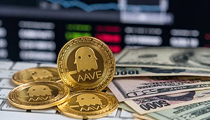 Aave-Münzen neben US-Dollar-Noten.
