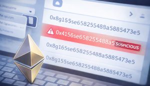 Address Poisoning auf Ethereum mit verdächtiger Wallet-Adresse in einer digitalen Transaktionsansicht