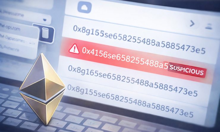 Address Poisoning auf Ethereum mit verdächtiger Wallet-Adresse in einer digitalen Transaktionsansicht