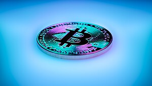 Eine bunte Bitcoin-Münze