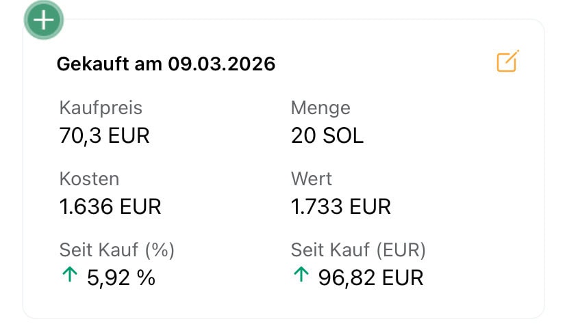 Das Bild zeigt eine Position von Solana in einem Musterdepot.