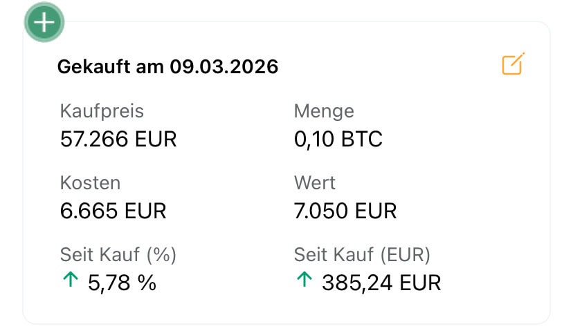 Das Bild zeigt eine Position von Bitcoin in einem Musterdepot.