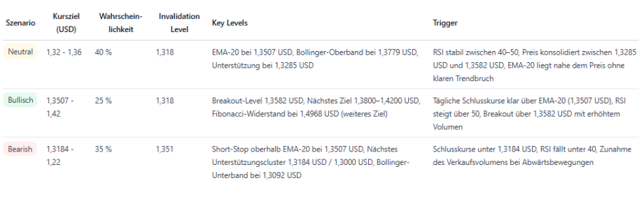 Das Bild zeigt 3 XRP-Kursszenarien.