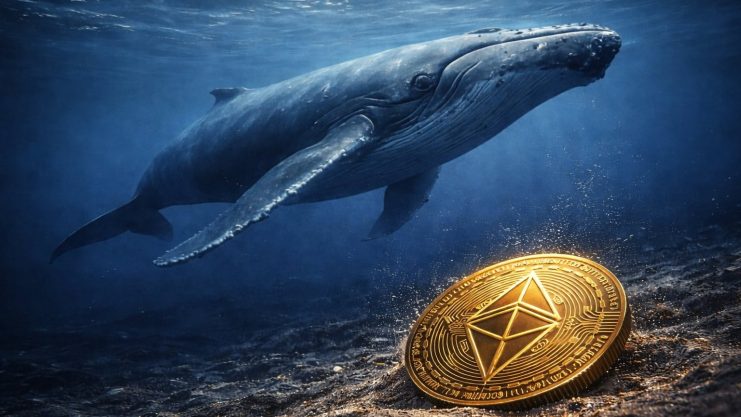 Ein Ethereum-Wal schwimmt vor einer ETH-Münze