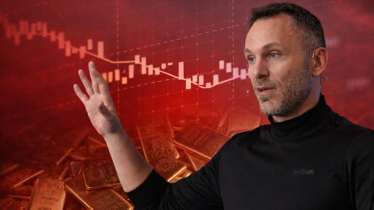 Paolo Ardoino vor einem fallenden Gold-Chartbild