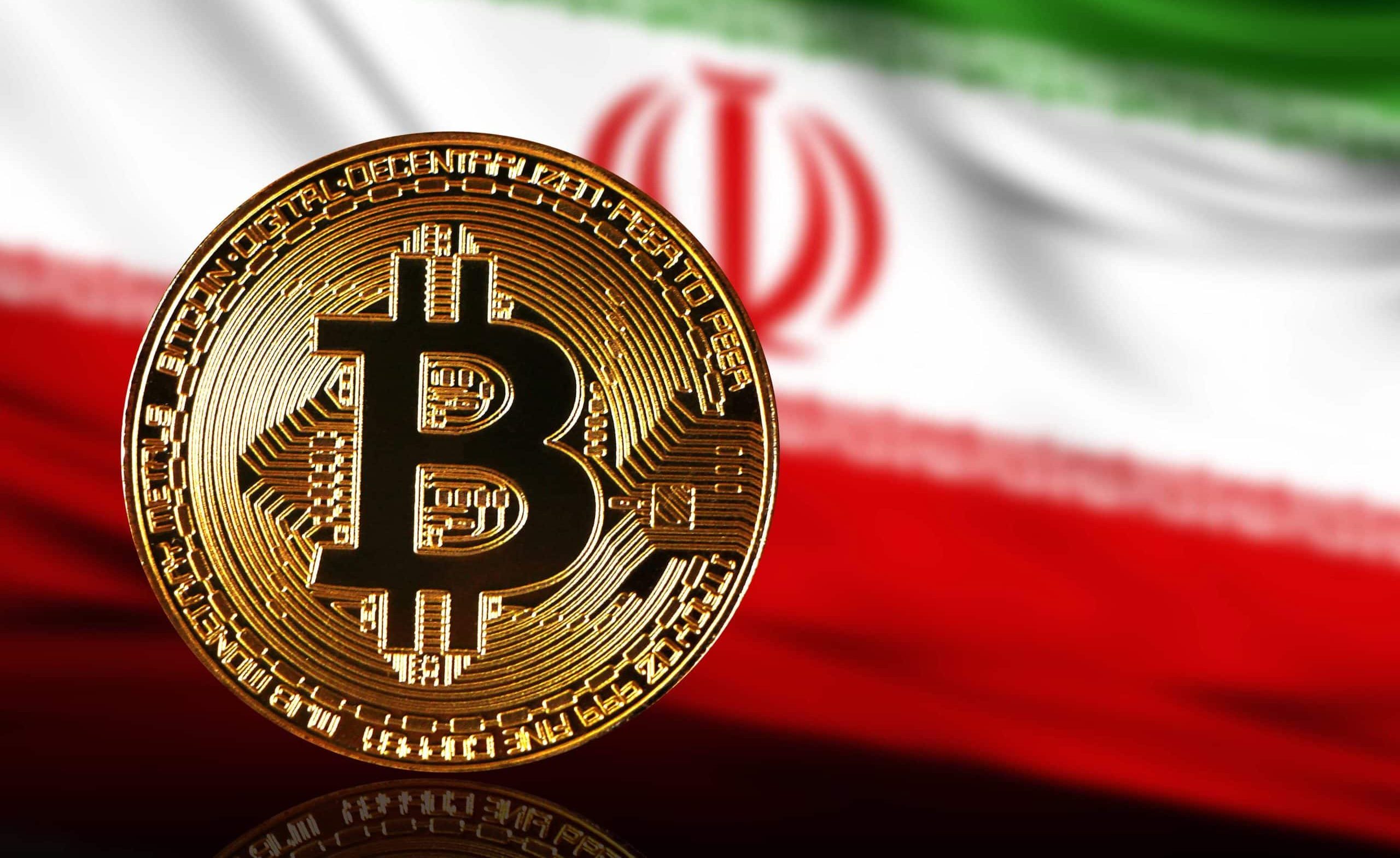 Bitcoin-Münze und Iran-Flagge