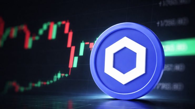 Der Chainlink-Token vor einem Trading-Chart