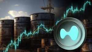 Hyperliquid-Münze vor Ölfässern