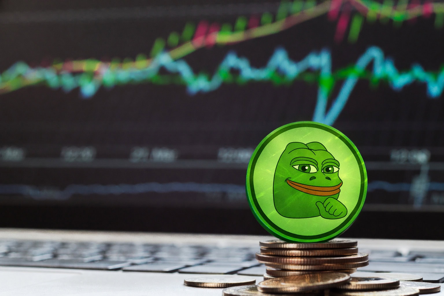 PEPE-Münze vor Chart