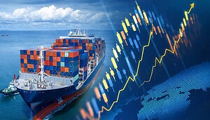 Containerschiff vor steigendem Chartbild