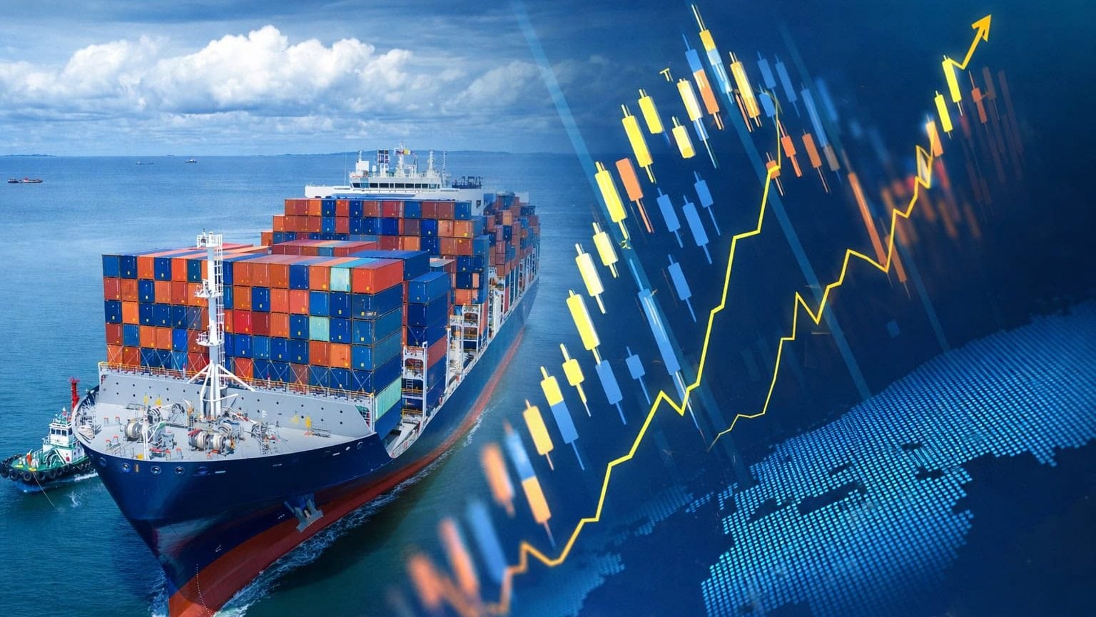 Containerschiff vor steigendem Chartbild