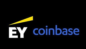 Das Bild zeigt das EY- und Coinbase-Logo