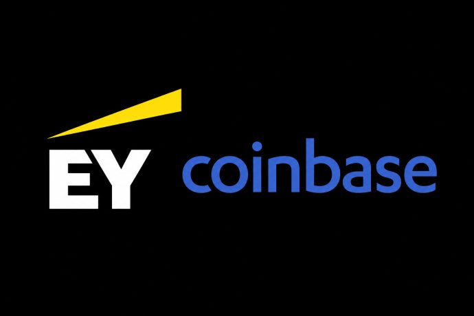 Das Bild zeigt das EY- und Coinbase-Logo
