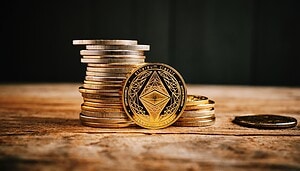 Das Bild zeigt eine Ethereum-Münze
