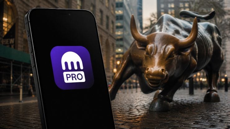 Fotomontage aus Wall Street Bullen und der Kraken Pro App