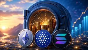 အနာဂတ်ပုံသဏ္ဍာန်ရှေ့တွင် crypto အကြွေစေ့သုံးလုံး