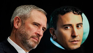 Links das Gesicht von Ripple-CEO Garlinghouse neben einem Gesicht vom Avalanche-Gründer rechts daneben