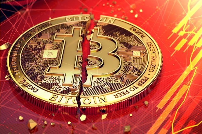Bitcoin-Münze zerbricht