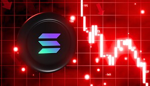 Das Solana-Emblem neben einem fallenden roten Kurschart