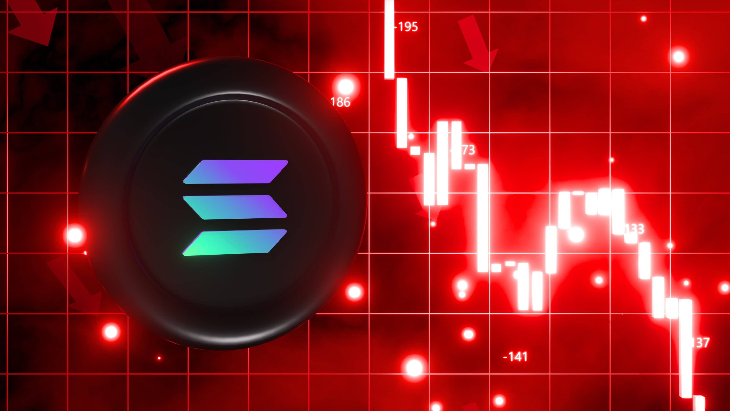 Das Solana-Emblem neben einem fallenden roten Kurschart