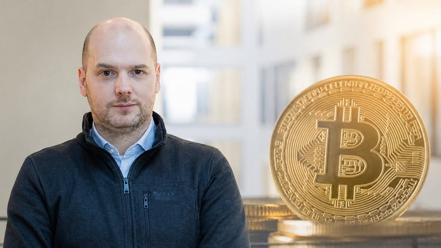 Professor Co-Pierre Georg und Bitcoin-Münze