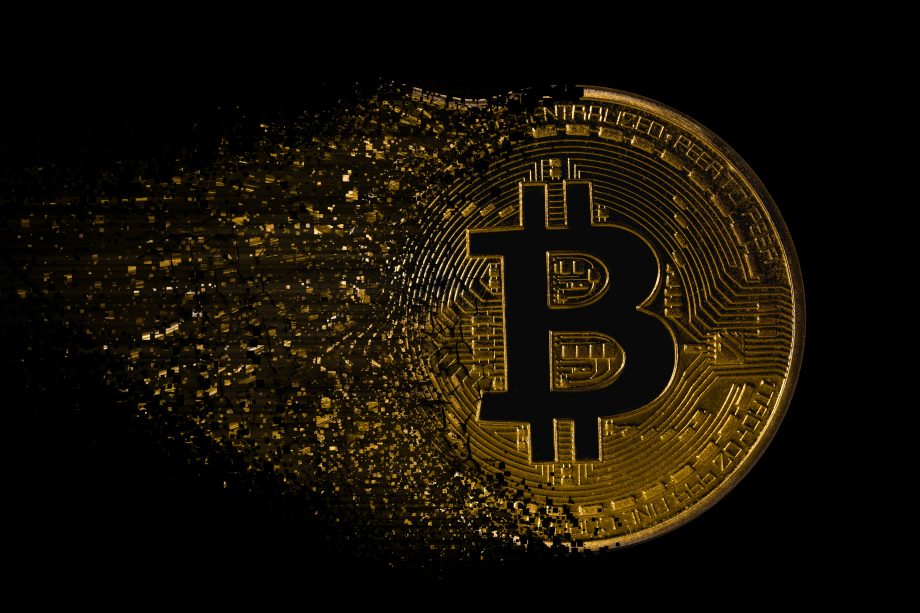 Eine sich auflösende Bitcoin-Münze