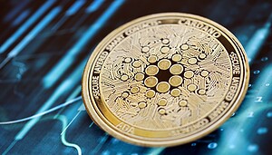 Eine Cardano-Münze liegt auf einem blau gefärbten Chart