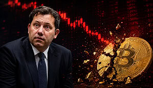 Lars Klingbeil vor einem fallenden Bitcoin-Chart