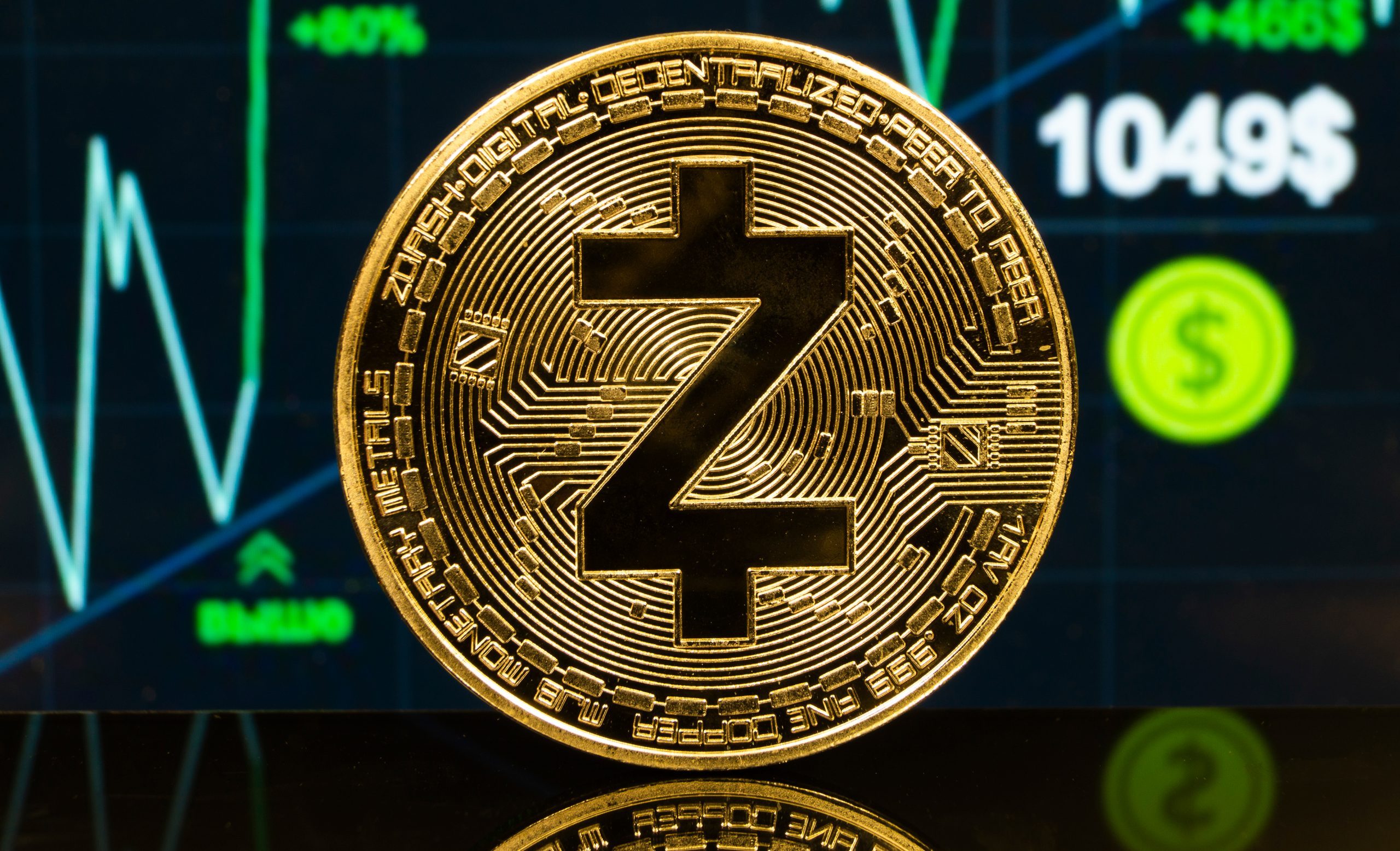Zcash-Münze vor Chart